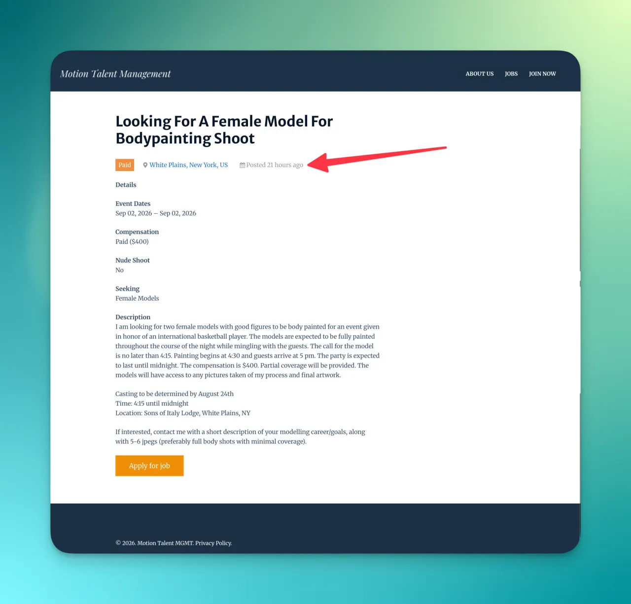 Paid casting call on the Inner Circle board